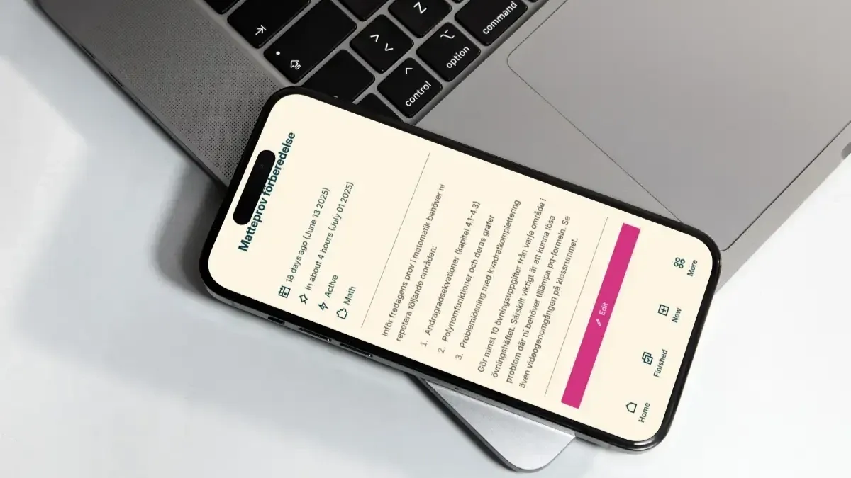 Phone app showing a list of assignments.